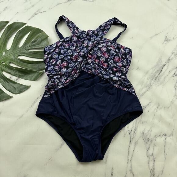 Swimsuits For All Womens One Piece Swim Suit Size 18 Blue Purple High Neck - Picture 1 of 8